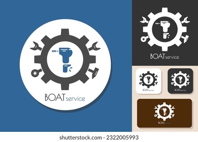 Boat service logo. Simple vector illustration of boat and wrench, logo template for boat mechanic