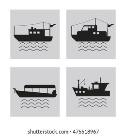 boat set ship sea ocen transportation frames icon. Black white flat isolated design. Vector illustration