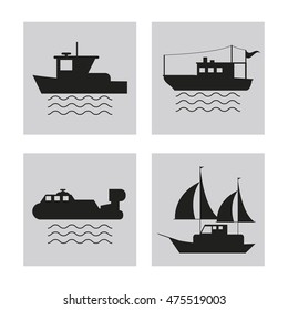 boat set ship sea ocen transportation frames icon. Black white flat isolated design. Vector illustration