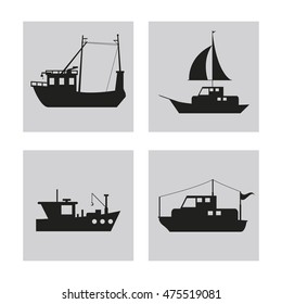 boat set ship sea ocen transportation frames icon. Black white flat isolated design. Vector illustration