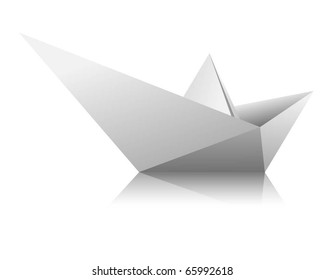 Boat from a sheet of white paper on white background. Vector.