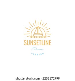 boat shine sun sunburn and ocean hipster colorful logo design vector icon illustration template