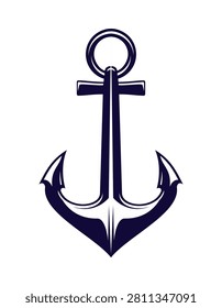 Boat ship anchor maritime heraldic symbol. Boat iron hook maritime coat of arms sign, vessel or ship equipment nautical heraldry vector element. Yacht anchor marine ancient crest symbol or object