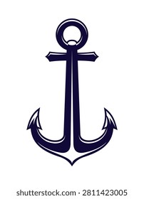 Boat ship anchor nautical antique object. Boat iron hook marine crest element, yacht heavy anchor navy heraldry vector sign. Sail ship metal anchor nautical medieval coat of arms symbol or object
