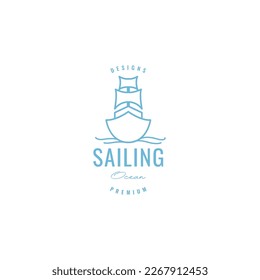 boat ship big sailing ocean line sailor fishing logo design vector icon illustration