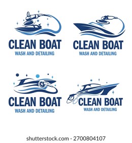 Modelo de design de logotipo de limpeza de barco e navio.