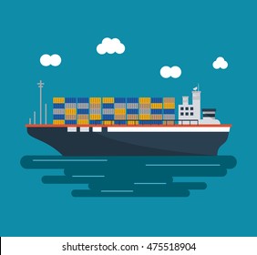 boat ship clouds sea ocen transportation icon. Colorful and flat design. Blue background. Vector illustration