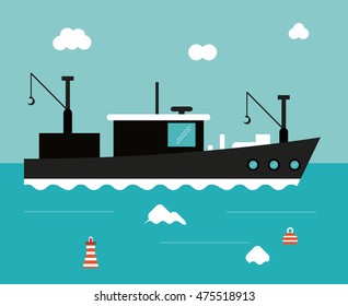 Boat Ship Clouds Sea Ocen Transportation Stock Vector (Royalty Free ...