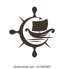 Boat Ship compass marine wheel logo Icon Illustration Brand Identity