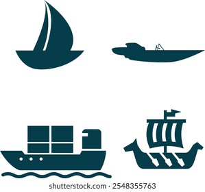 boat, ship, container icons set
