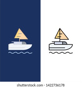 Boat, Ship. Flat and Line Filled Icon Set Vector Blue Background