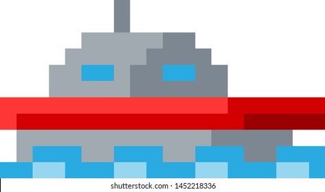 Boat Ship icon in a pixel 8 bit video game art style