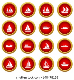 Boat and ship icon red circle set isolated on white background
