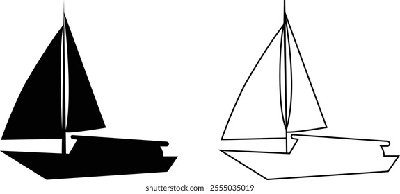 Boat and ship icon set isolated on transparent background. Thin line and flat style stock vector collection. Artwork of cruise brig, sailboat yacht ferry trawler speedboat jet for water transportation