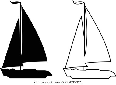 Boat and ship icon set isolated on transparent background. Thin line and flat style stock vector collection. Artwork of cruise brig, sailboat yacht ferry trawler speedboat jet for water transportation