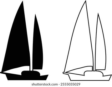 Boat and ship icon set isolated on transparent background. Thin line and flat style stock vector collection. Artwork of cruise brig, sailboat yacht ferry trawler speedboat jet for water transportation