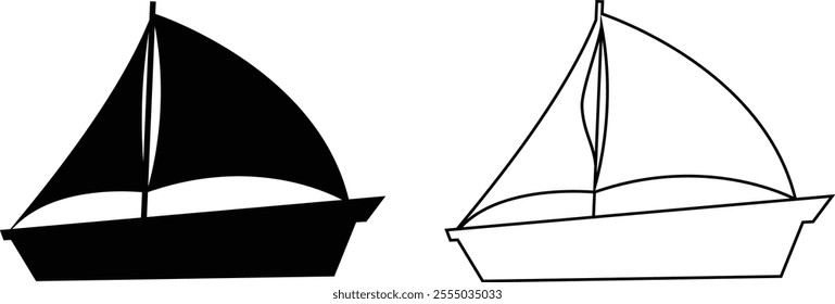 Boat and ship icon set isolated on transparent background. Thin line and flat style stock vector collection. Artwork of cruise brig, sailboat yacht ferry trawler speedboat jet for water transportation