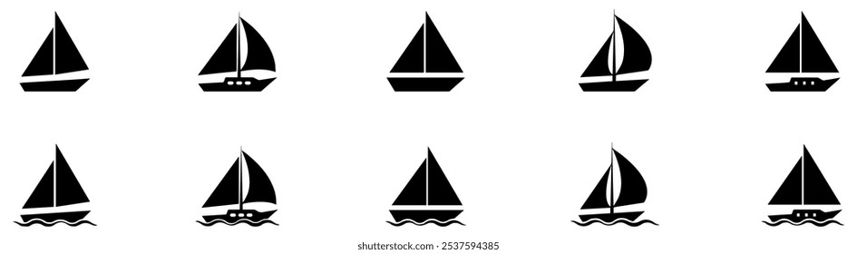 Boat, ship icon set. Sailboat icon. Sail boat yacht. Sail vessel vector set. Isolated sailboat icons set. Vector Illustration. EPS 10