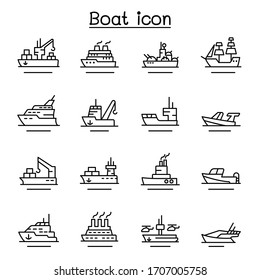 Boat, Ship icon set in thin line style