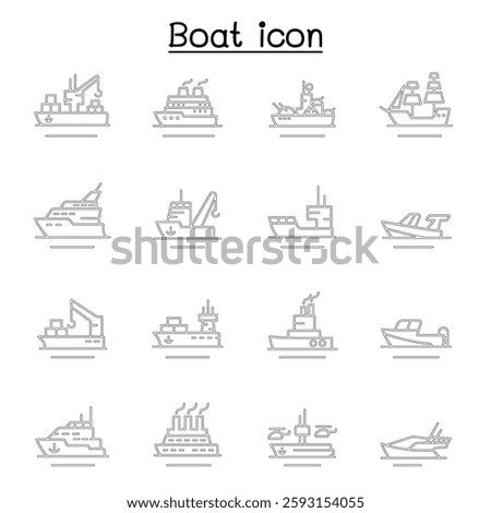 Boat, Ship icon set in thin line style
