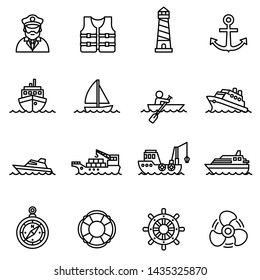 boat and ship icon set with white background. Thin line style stock vector.