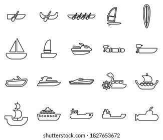 Boat Or Ship Icons Black & White Thin Line Set
