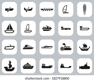 Boat Or Ship Icons Black & White Flat Design Set Big