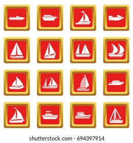 Boat and ship icons set in red color isolated vector illustration for web and any design
