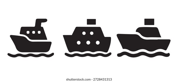 Boat and ship icons set. simple maritime transport symbols, isolated on white background.