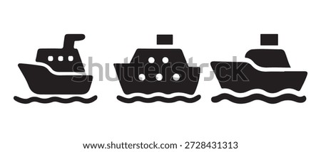 Boat and ship icons set. simple maritime transport symbols, isolated on white background.