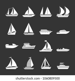 Boat and ship icons set vector white isolated on grey background 