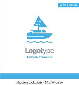 Boat, Ship, Indian, Country Blue Solid Logo Template. Place for Tagline