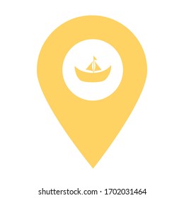 Barco, icono del puntero del puntero del puntero del puntero de asignación de ubicación de envío. Elemento de punto de mapa para concepto móvil y aplicaciones web. Icono para el diseño de sitios web y desarrollo de aplicaciones. Signo de icono de viaje Premium