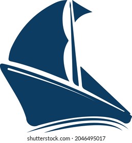 diseño del logotipo de barco y barco con cortina abierta