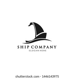 Boat and ship logo. Shilouete sail boat logo. Ship and sea wave logotype Vector.