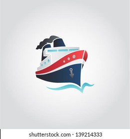 Boat / ship on the sea sign, web icon, vector illustration