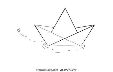 Boat ship paper origami drawing love heart shape symbol sign gift business journey tender romance travel boat ship craft valentine day freedom success vessel travel leadership beautiful boat ship love
