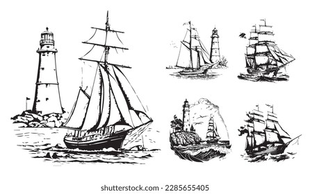 Boat, ship, sailboat vector illustration on a white background. Vector illustration silhouette svg. svg