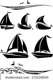 BOAT SHIP SAILING Wave Icon Vector 