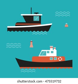 boat ship sea ocen transportation icon. Colorful and flat design. Blue background. Vector illustration