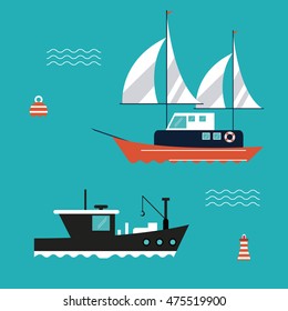 boat ship sea ocen transportation icon. Colorful and flat design. Blue background. Vector illustration