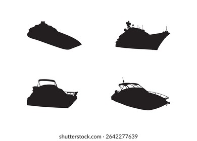Conjunto de Silhuetas de Barco e Navio Coleção de Ilustrações de Vetor Náutico no Fundo Branco