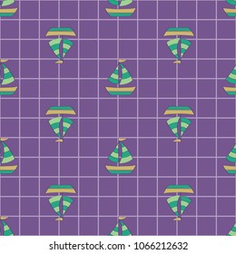 Boat ship in square background. A playful, modern, and flexible pattern for brand who has cute and fun style. Repeated pattern. Happy, bright, and nautical mood. 