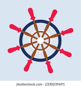 Boat ship steering wheel vector marine simple navy red icon