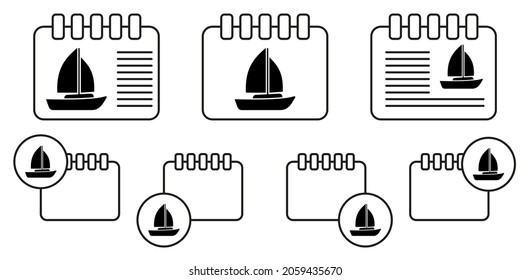 Boat, ship vector icon in calender set illustration for ui and ux, website or mobile application