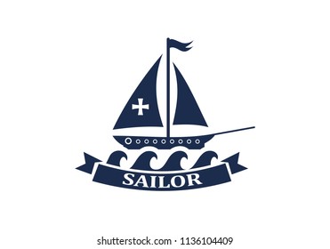 Boat ship vector logo icon symbol pirate yacht sailboat