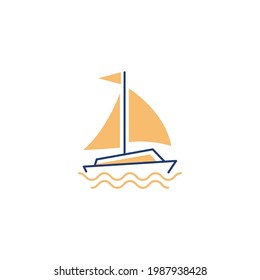 Boat, ship, yacht icon in flat black line style, isolated on white background 