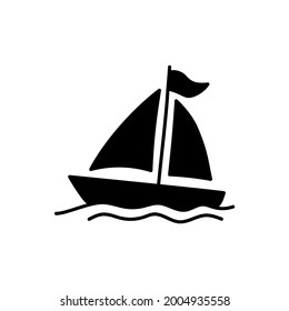 Boat, ship, yacht icon in solid black flat shape glyph icon, isolated on white background 