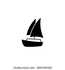 Boat, ship, yacht icon in solid black flat shape glyph icon, isolated on white background 
