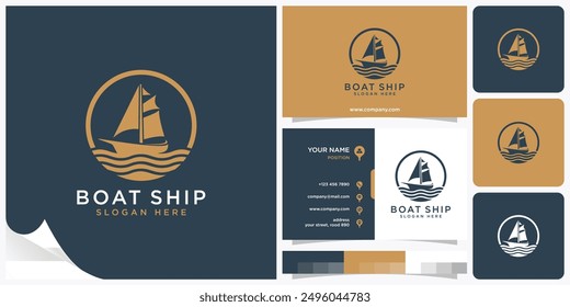 Boot Schiff Yacht Sailor Logo, Segelboot auf dem Meer, Seeschiff, Seefrachter oder nautische Karawane